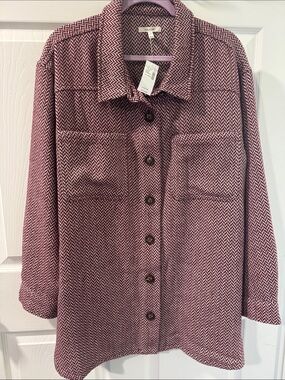 Maurices Pink and White Herringbone Button-Front Jacket Shirt